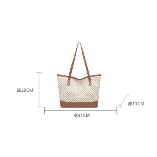 GALUIN Beige vintage monogram tote bag, brown leather patchwork large capacity shoulder bag - image 8