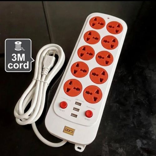 Generic Extension Board 10 Outlet With Light Indicator 3USB Ports (3M)(White)