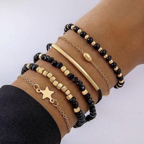 product_image_name-SXCHEN-Pack of 6 - Women's Trendy Personalized Retro Bohemian Bracelet - Black Gold-1