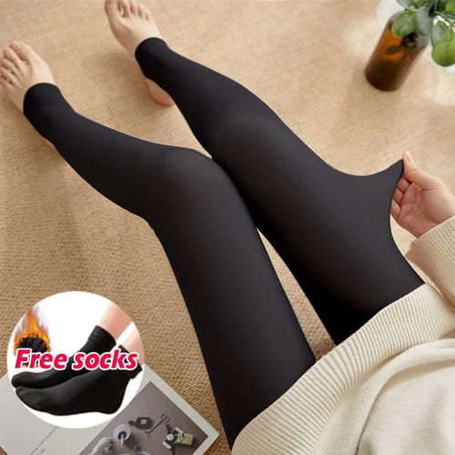 Translucent Fleece Leggings Women's Winter Wool Sock Pants  (Black/Gray/Coffee)