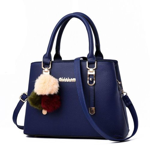 Fashion Women's Textured Leather Top-Handle Handbag with Pom-Pom Charm & Shoulder Strap