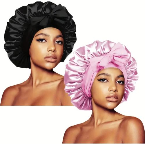 product_image_name-Generic-Premium Extra Large Silk Satin Bonnet with Wide Tie Band – Adjustable Hair Wrap for Sleeping – 2PCS Multicolors-1