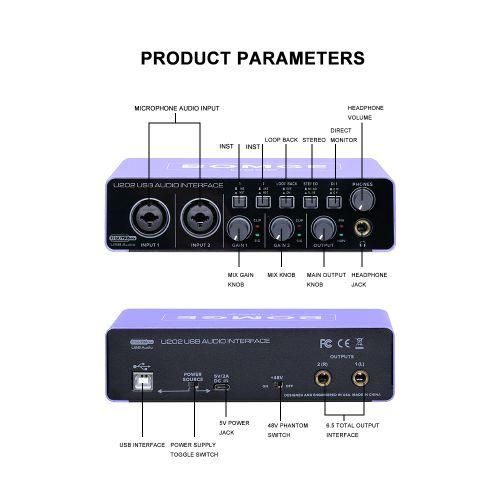 product_image_name-Bomge-BOMGE U202 USB Audio Interface With Mic amplifier XLR/TSR/TS Ports,48V,32-Bit/192kHz Resolution For Computer Recording,Streaming ,Podcasting-7