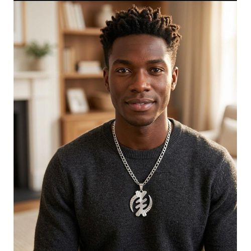 product_image_name-Generic-Silver Coloured Gye Nyame Adinkra Pendant Necklace with Figaro Chain - Luxury Red Gift Box Edition-2