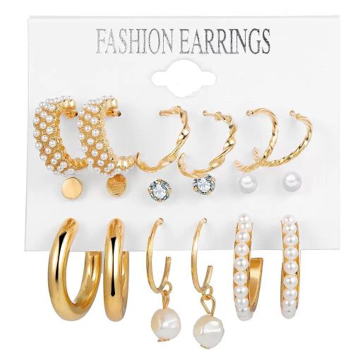Fashion  Set Of 9 Hoops,Studs & Pearl Earring Set - image 2