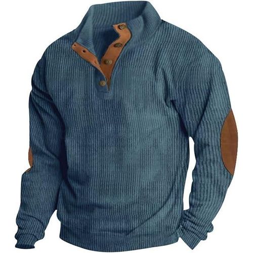 product_image_name-Fashion-Men's Corduroy Stand Collar Long Sleeve Sweatshirt---Blue-1