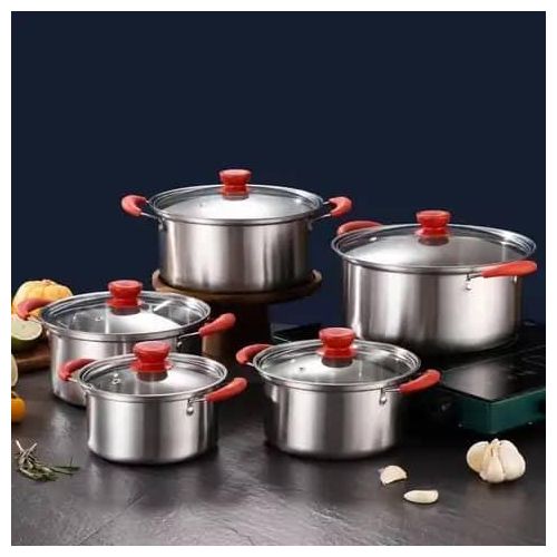 White Label 10 Pcs Stainless Steel Kitchen Cookware Sets - Red