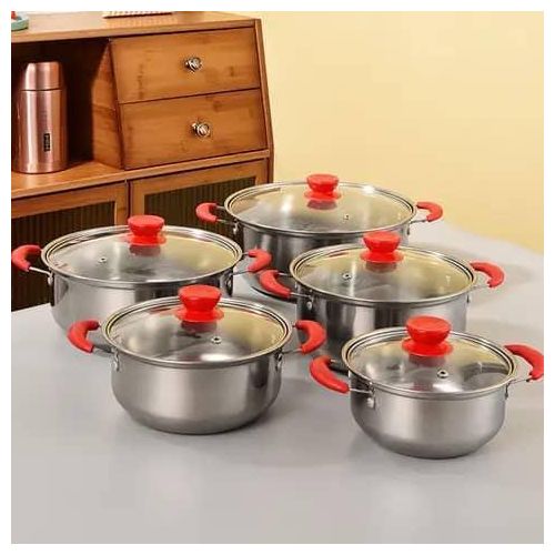 White Label 10 Pcs Stainless Steel Kitchen Cookware Sets - Red - image 4