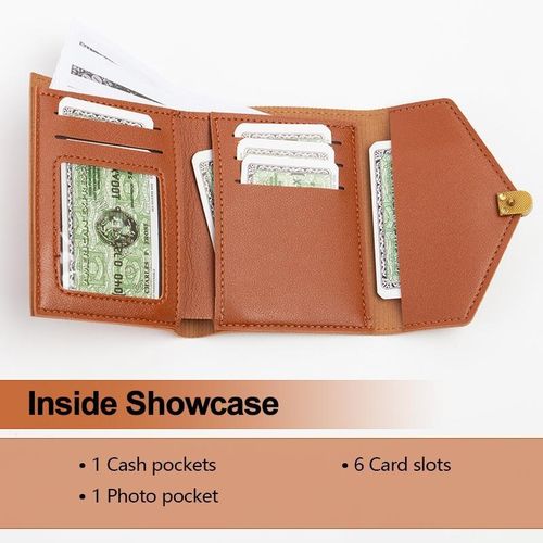 product_image_name-STY-Women Short Wallet Ladies Coin Purse Tri-fold Wallet Card Case - Brown-7