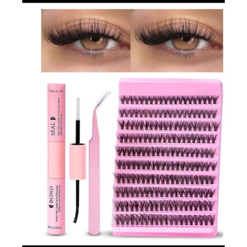 product_image_name-Makeup Drop-144pcs Individual Lashes Extension Cluster, 8-16mm Mix Lash Clusters with Lash Bond and Seal and Lash Salon/Home Self EyeLash Fix(60D-0.07D-8-16MIX KIT) - Black Cluster Lashes-2