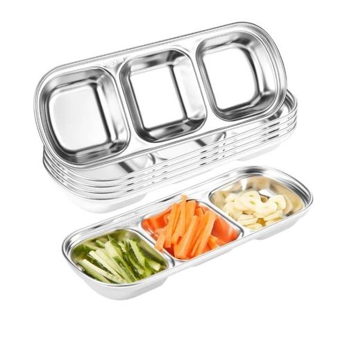 AD Multifunctional Three Comparment Condiment Dish Tray- Silver