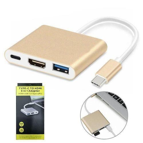 Generic 3 In 1 Type C USB 3.1 To USB-C 4K HDMI USB 3.0 Adapter Hub - Gold - image 2
