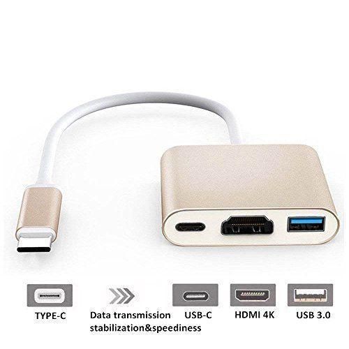 Generic 3 In 1 Type C USB 3.1 To USB-C 4K HDMI USB 3.0 Adapter Hub - Gold - image 3