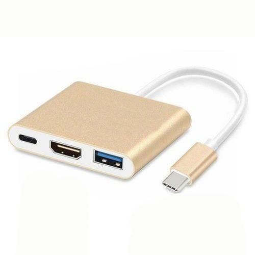 Generic 3 In 1 Type C USB 3.1 To USB-C 4K HDMI USB 3.0 Adapter Hub - Gold - image 4