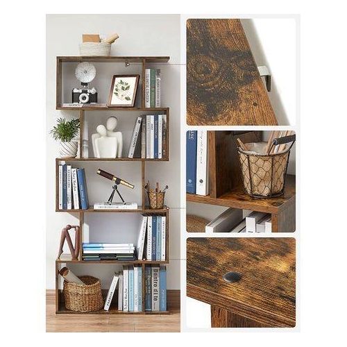 Lazava 5-Tier Zigzag Display Bookcase - Brown Wood Look - image 4