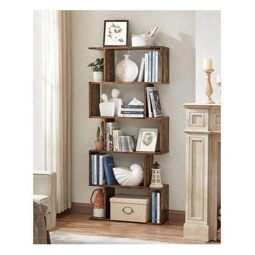 Lazava 5-Tier Zigzag Display Bookcase - Brown Wood Look - image 5