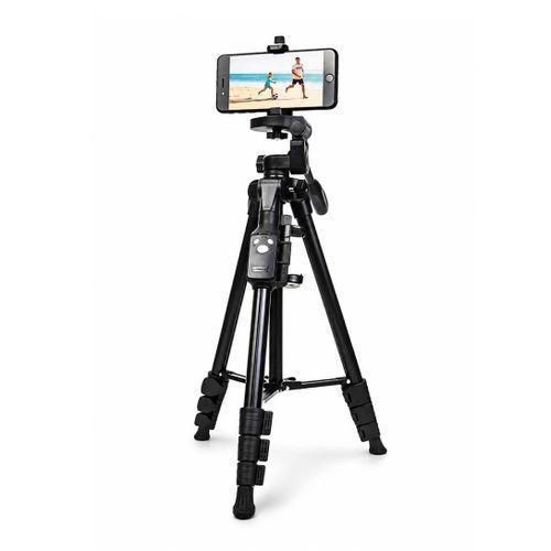 Generic VCT 5208 Mobile Phone Tripod with Bluetooth Shutter Remote – Adjustable Camera Stand for Smartphones - Black