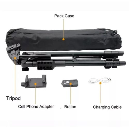 Generic VCT 5208 Mobile Phone Tripod with Bluetooth Shutter Remote – Adjustable Camera Stand for Smartphones - Black - image 2