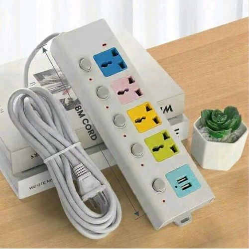 Generic Extension Board 4 Outlet With 2USB Port (8M)-Multicolour