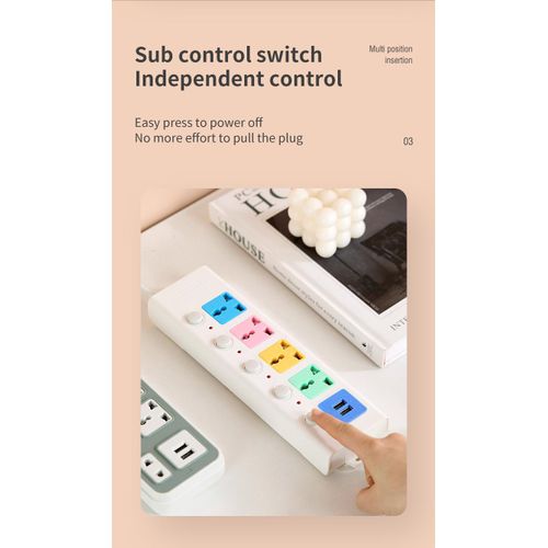 Generic Extension Board 4 Outlet With 2USB Port (8M)-Multicolour - image 5