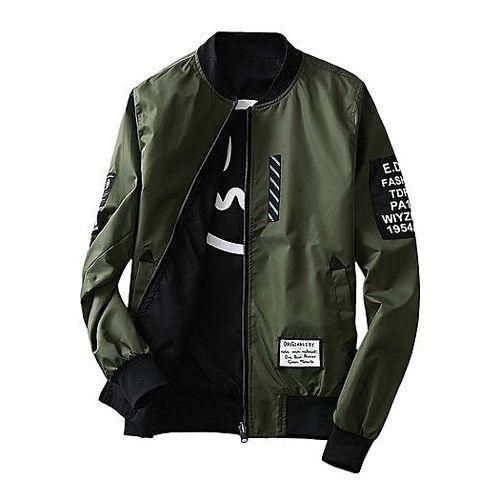 Fashion Patchwork Zipper Jacket Bomber Jacket Coat Two Side Double Side-Green - Green - XL