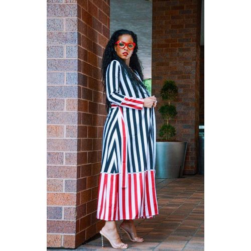 Shop Fashion Elegant Striped Midi Dress with Contrast Panels & Statement  Sleeves  Multi Online | Jumia Ghana
