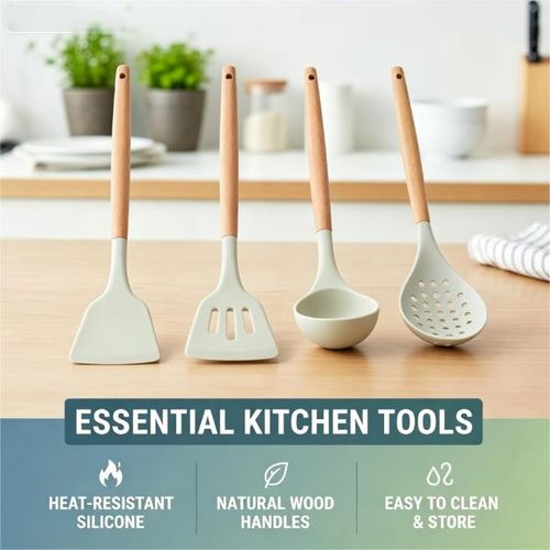 Generic ASCENT 4 Pcs Silicone Cooking Utensil Set, Heat-Resistant Non-Stick Kitchen Tools