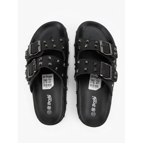 Fashion Bug Men's Black Studded Dual-Strap Slip-On Sandals