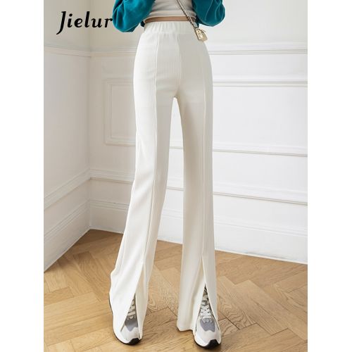 Shop Generic Chic Split Skinny Flare Pants for Women White Elastic High  Waist Trousers Summer Simple Lady Suit Sweatpants S-XL-Apricot Online