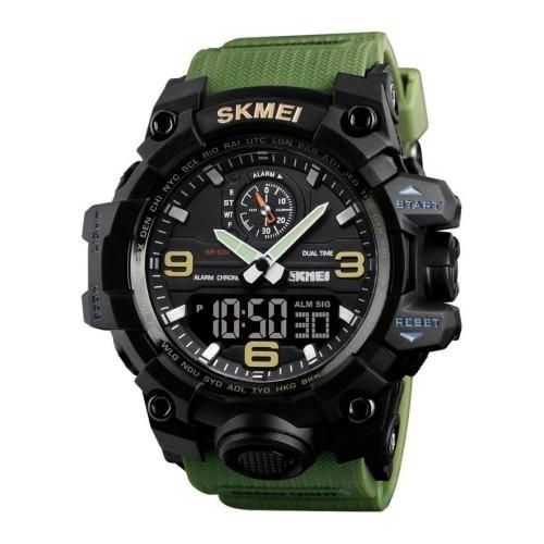 product_image_name-Skmei-1586 Luxury Sport Dual Time Waterproof Analog Digital Quartz Watch - Green Black-2