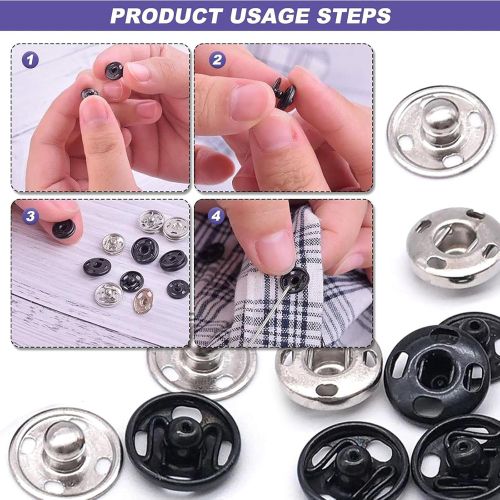 Generic Metal Sewing Snaps,100 Sets Sew-on Snap Buttons 10 mm,Black and Silver - image 5