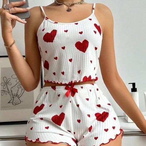 Fashion  Two piece satin nightwear RED - image 2