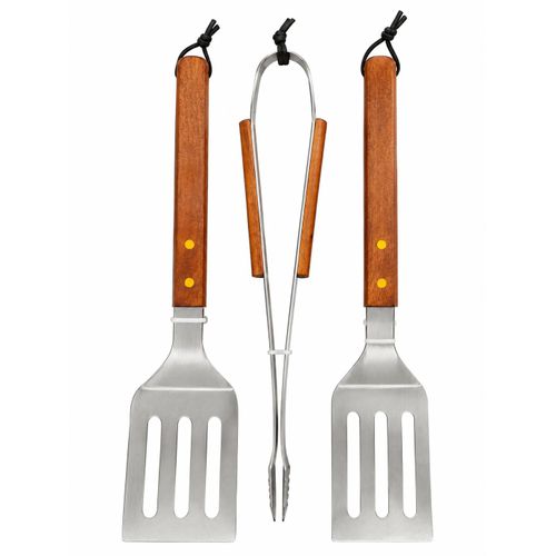 Generic 3 Piece BBQ Grill Tool Set - Silver/Brown