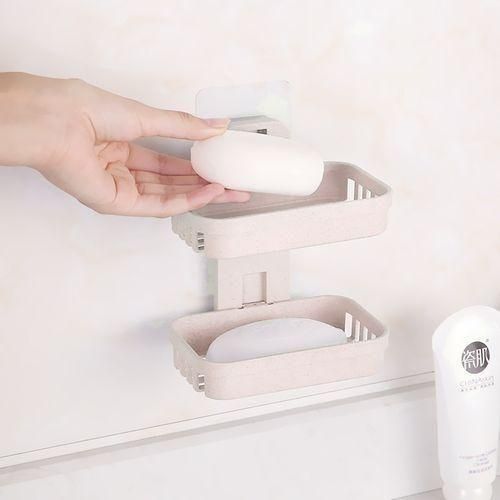 Generic Wall Hanging Traceless Double-deck PP Soap Holder Bathroom Storage Shelf