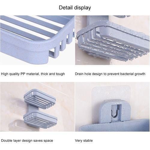 Generic Wall Hanging Traceless Double-deck PP Soap Holder Bathroom Storage Shelf - image 6