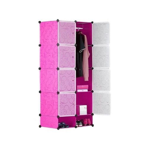 Shop White Label 8 Cubes Plastic Wardrobe With Shoe Rack Pink Online