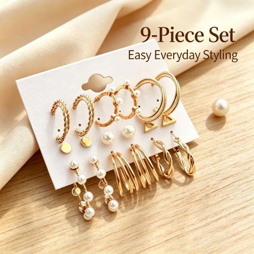 NOVOO 9 Pair Women Earrings Set Earrings-Gold