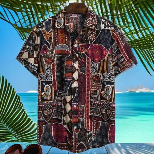 Shop Fashion Mens Vintage Graffiti Short Sleeve Button-Down Hawaii ...