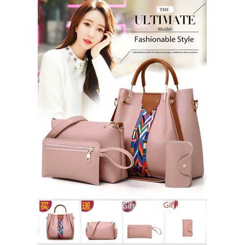 product_image_name-Fashion-Fashionable women's bag 4-Piece Leather Shoulder Bag / Handbags Set - Pink-2
