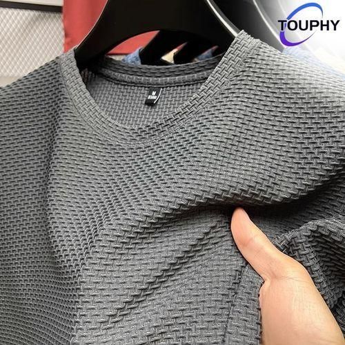 product_image_name-TOUPHY-Men's 100% Cotton New Elastic Bamboo Mesh T-shirts-Grey - Grey - XL-1