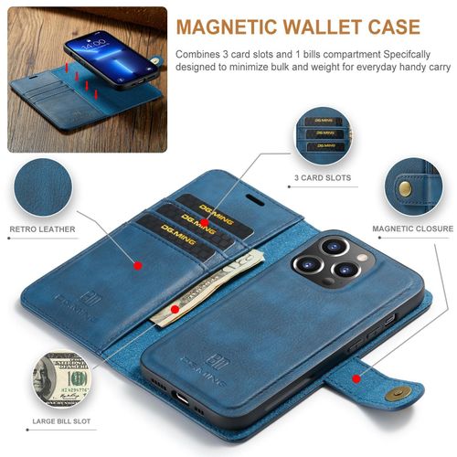 product_image_name-Generic-Iphone 15 Pro Max (2 in 1) Magnetic Detachable Flip Leather Case With Wallet - Blue -2
