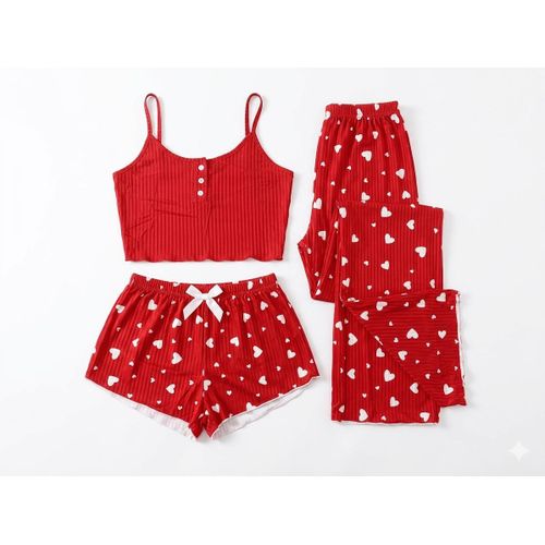 Fashion Comfortable 3 piece pajamas set- Red and White