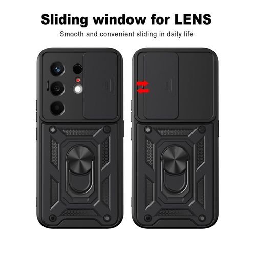 TECNO Camon 50 Pro 4G Case Slide Window Lens Protection with Magnetic Stand Ring - Black