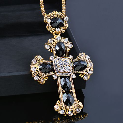 Shop Generic LEEKER Vintage Big Black Stones Cross Pendant