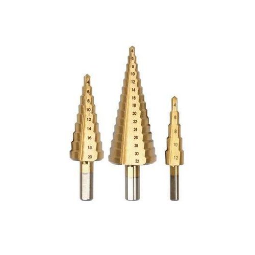 White Label 4-12mm / 4-20mm / 4-32mm 3-Piece Step Drill Bit Set for Wood, Plastic & Metal