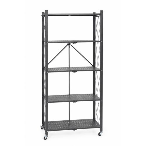 German Plus 5-Tier Folding Metal Storage Rack with Wheels - image 2
