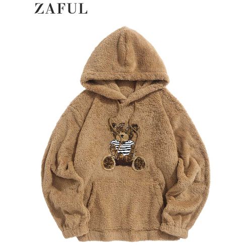 Shop Generic Hooded Hoodies for Men Fluffy Teddy Bear Pattern Sweatshirts  Fall Winter Online