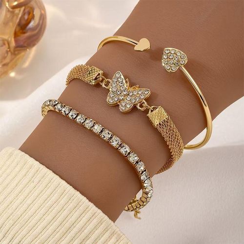 product_image_name-Fashion-Set of Butterfly Bracelet for Women, Exquisite Love Zircon Statement Bracelet Set, Fashionable Party Banquet Jewelry Accessories Gifts-1
