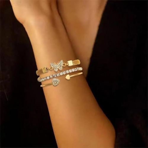 product_image_name-Fashion-Set of Butterfly Bracelet for Women, Exquisite Love Zircon Statement Bracelet Set, Fashionable Party Banquet Jewelry Accessories Gifts-6