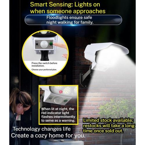 Generic Light Blue Solar Powered Dummy Security Camera Wall Light, Waterproof Motion Sensor Outdoor Security Lamp with Remote Control, 3 Light Modes & 360° Rotatable Bracket, Ideal for Yard, Gate, Garden & Compound Walls - image 2